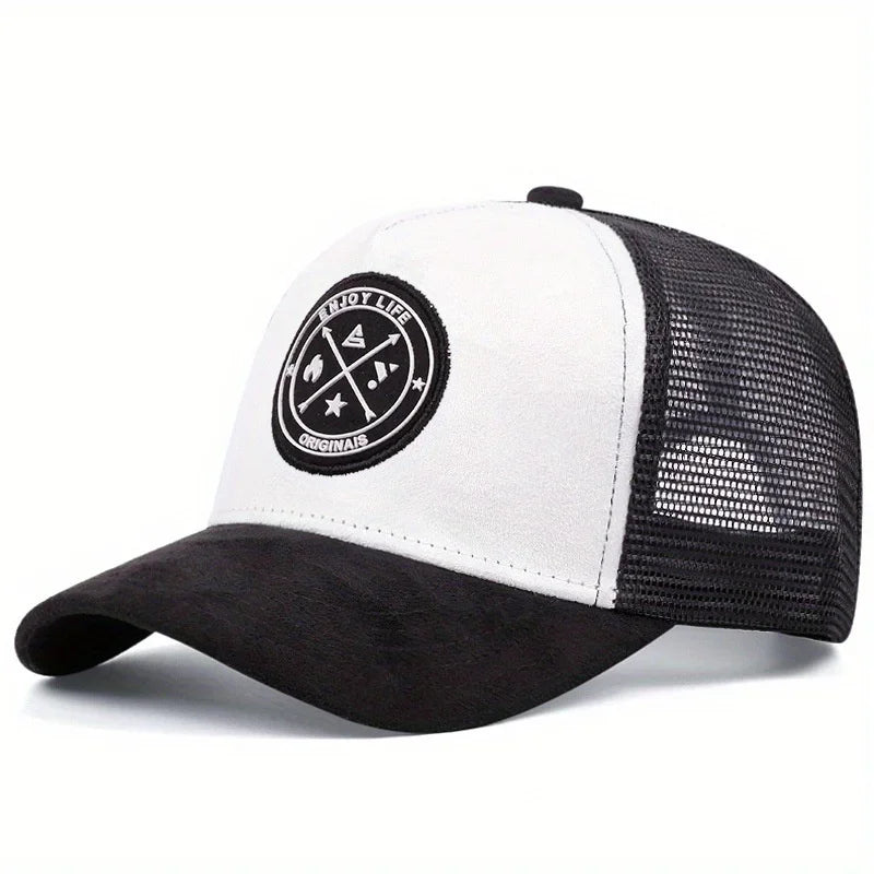 Unisex Mesh Snapback Cap – “ENJOY LIFE” Letter Patch Breathable Summer Trucker Hat