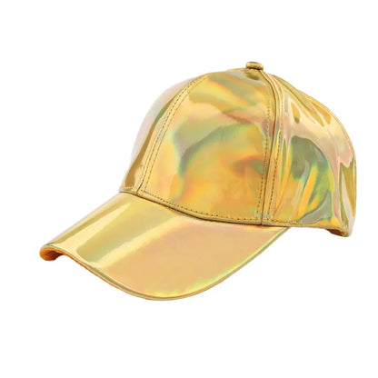 Unisex PU Rainbow Color-Changing Baseball Cap – Laser Hip Hop Snapback Shiny Party Hat