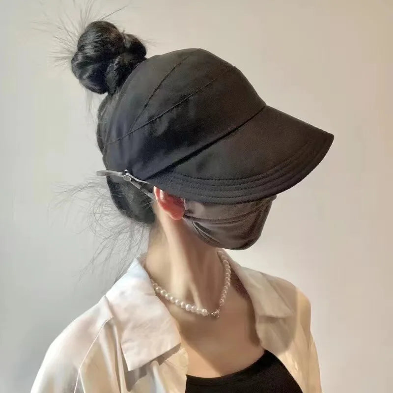 Women’s UV Protection Wide Brim Bucket Hat Foldable Ponytail Sun Hat Outdoor Beach Fisherman Cap