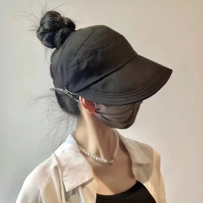 Women’s UV Protection Wide Brim Bucket Hat Foldable Ponytail Sun Hat Outdoor Beach Fisherman Cap