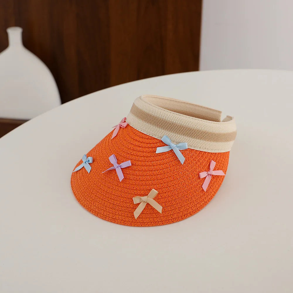 Girl Baby Summer Straw Hat Casual Bowknot Large Brim Sun Visor Cap Outdoor Beach Sunscreen Top Empty Sun Hats Cute Baseball Caps
