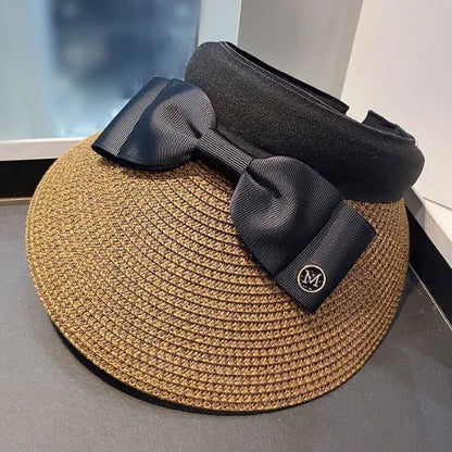 New Summer Empty Top Raffia Straw Hat Women Outdoor Travel Beach Sunscreen Anti Uv Riding Sun Hat Girl Big Brim Bow Visor Cap
