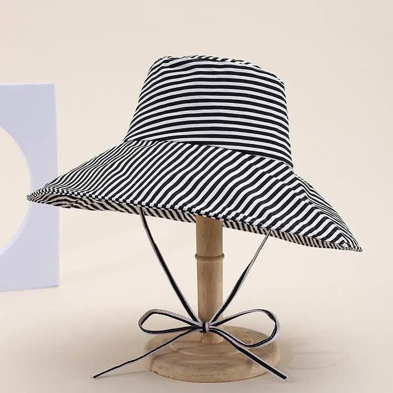 Bucket Hat Women Spring Summer Striped Foldable Printing Wide Brimmed Sun Hat Outdoor Casual Travel Sun Hat Lady