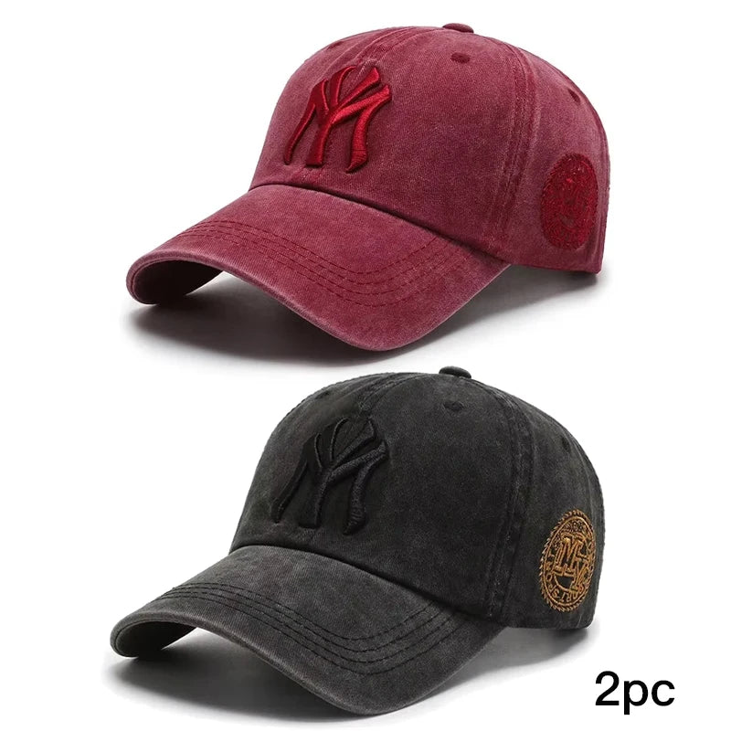 Unisex Washed Distressed Baseball Cap Korean Style Embroidered Casual Sun Hat