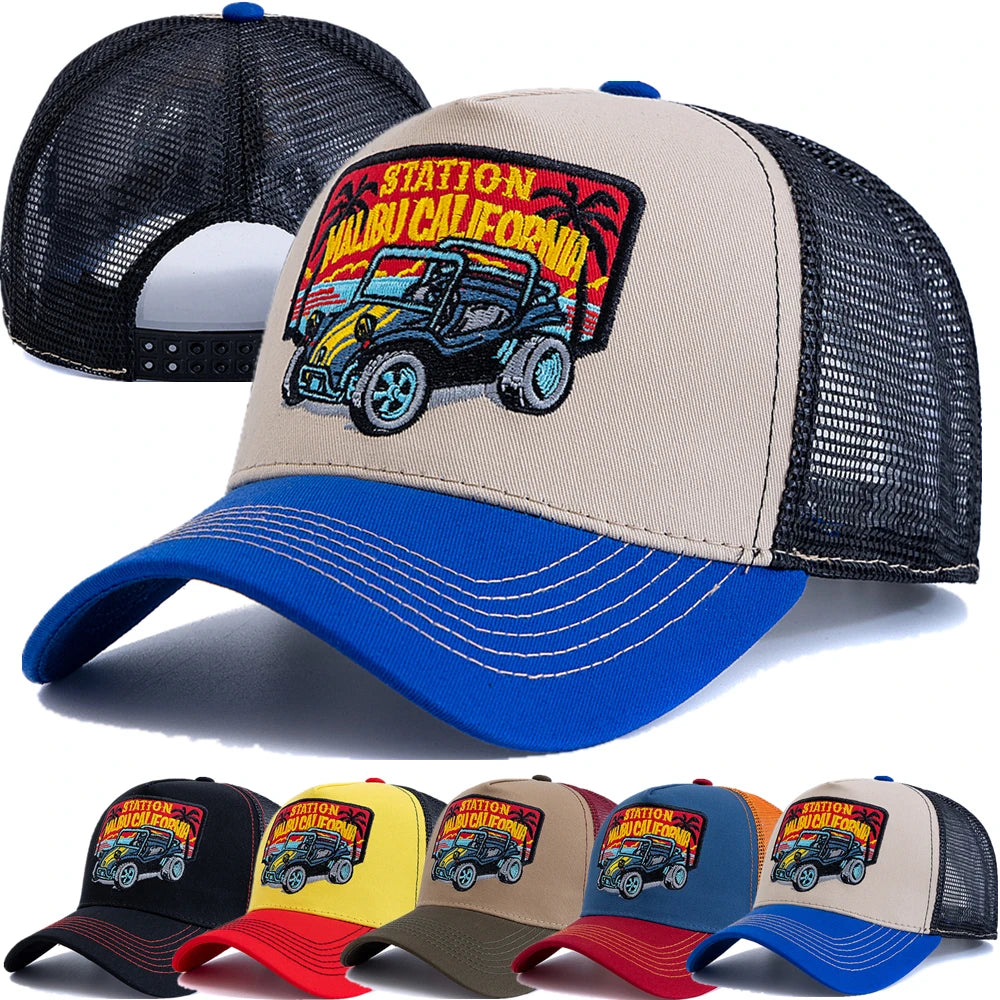 Unisex Summer Fishing Cap Breathable Mesh Trucker Hat Men Women Big Truck Embroidered Snapback Outdoor Fishing Hat