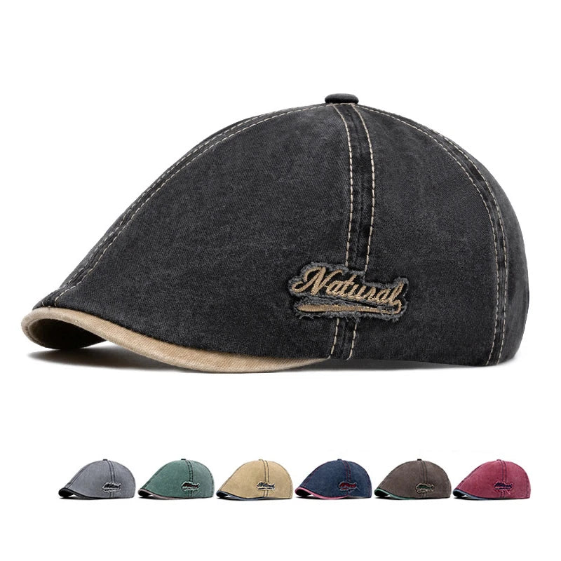 Unisex Cotton Newsboy Beret Cap – Vintage British Style Adjustable Casual Linen Flat Cap