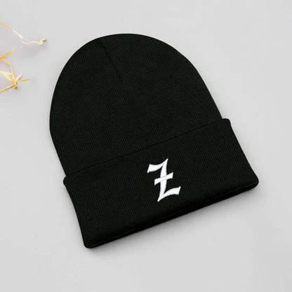Old English Letter A-Z Embroidered Beanie Hat Unisex Winter Knit Caps for Men Women Soft Ski Hat