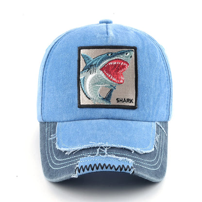 Vintage Denim Baseball Cap With Embroidery Shark Patch Men Snapback Hip Hop Dad Hats Women Four Seasons Adjustable Visor Cap