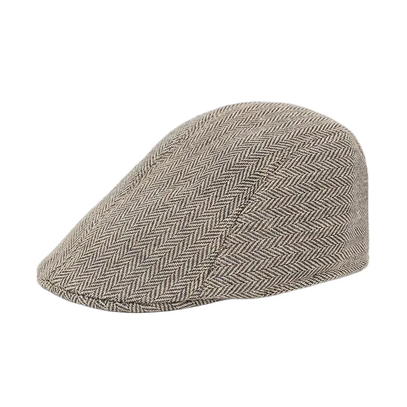 Fall Winter Men Beret Pu Plaid Peaked Forward Cap for The Middle Elderly Men Dad Grandpa Thick Ear Protection Military Hat Beret