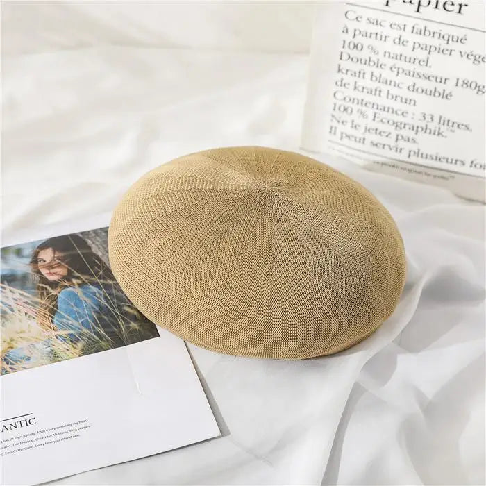 Beret Hat Women Spring Summer Hats For Women Retro Knitted Painter Cap Casual Trendy Design Solid Breathable Thin Cap Female New