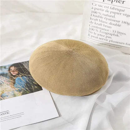 Beret Hat Women Spring Summer Hats For Women Retro Knitted Painter Cap Casual Trendy Design Solid Breathable Thin Cap Female New