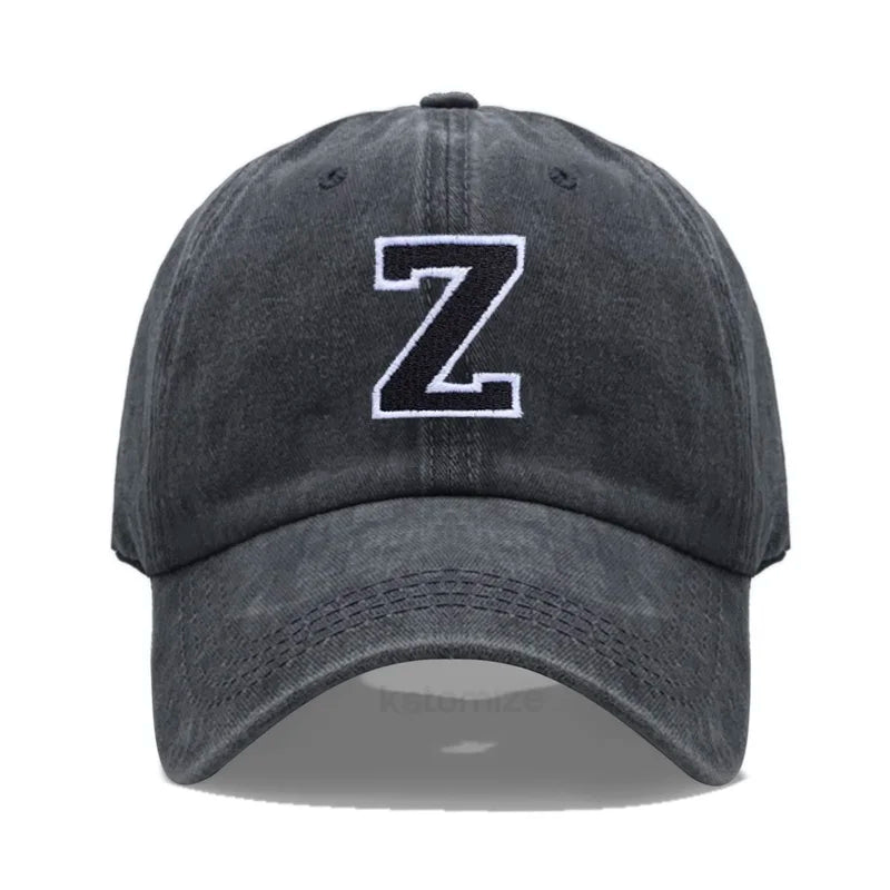 Initial Letter A-Z Embroider Baseball Cap For Men Womne Washed Cotton Dad Hat Fashion Team Sport Visors Snapback Caps