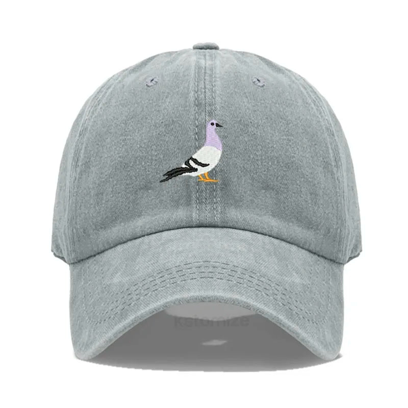 Pigeon Embroidery Baseball Cap for Women Men Fashion Adjustable Soft Washed Cotton Dad Hat Unisex Classic Golf Caps