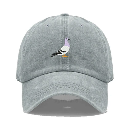 Pigeon Embroidery Baseball Cap for Women Men Fashion Adjustable Soft Washed Cotton Dad Hat Unisex Classic Golf Caps