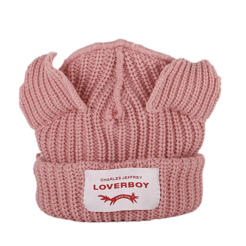 Winter Knitted Hats For Women Cute Rabbit Ear Soft Warm Thick Acrylic Luxury Brand Label Beanies Skullies Personality Casual Cap