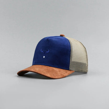 Blue Bull Head Print Unisex Mesh Suede Trucker Hat Spring Summer Breathable Sports Baseball Cap Women Men Outdoor Sun Hat
