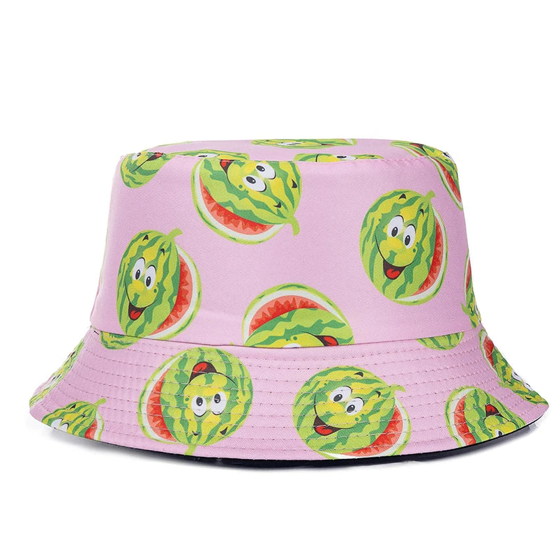 Hot Sale Unisex Bucket Hats Summer Double-sided Wear Fruit Printing Women Cap Outdoor Sun Hat Men Classic Panama Bucket Hat
