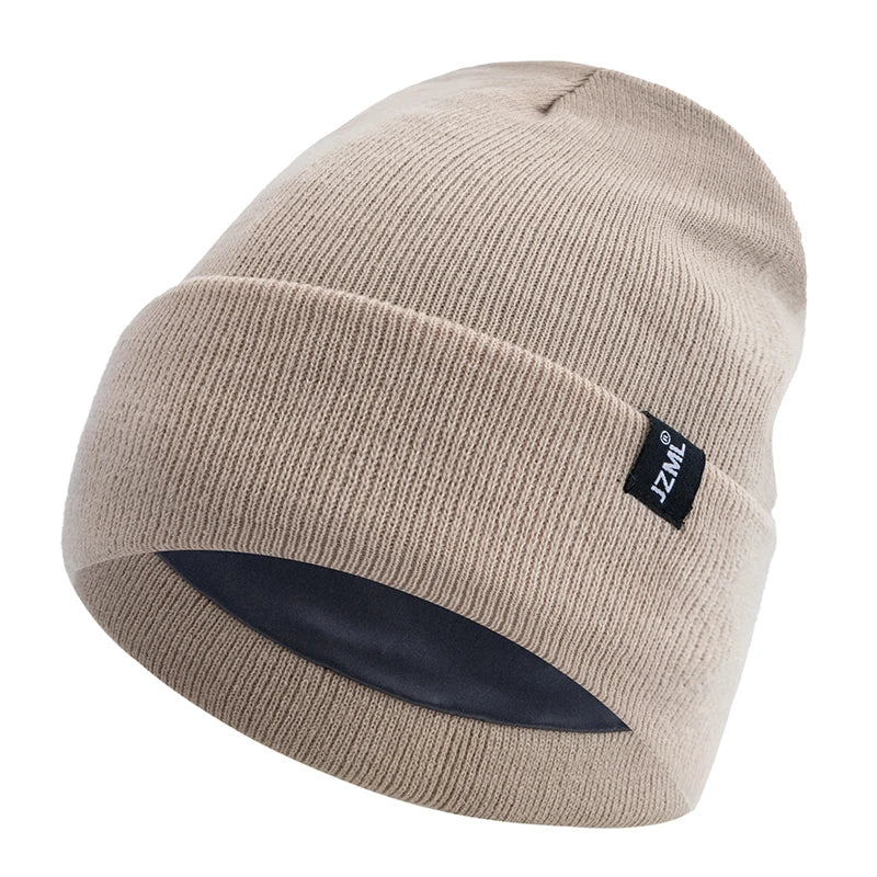 New Style JZML Letter Plush Satin Lined Anti-Static Beanie Hat Autumn&Winter Hats For Men And Women Outdoor Knitted Hats
