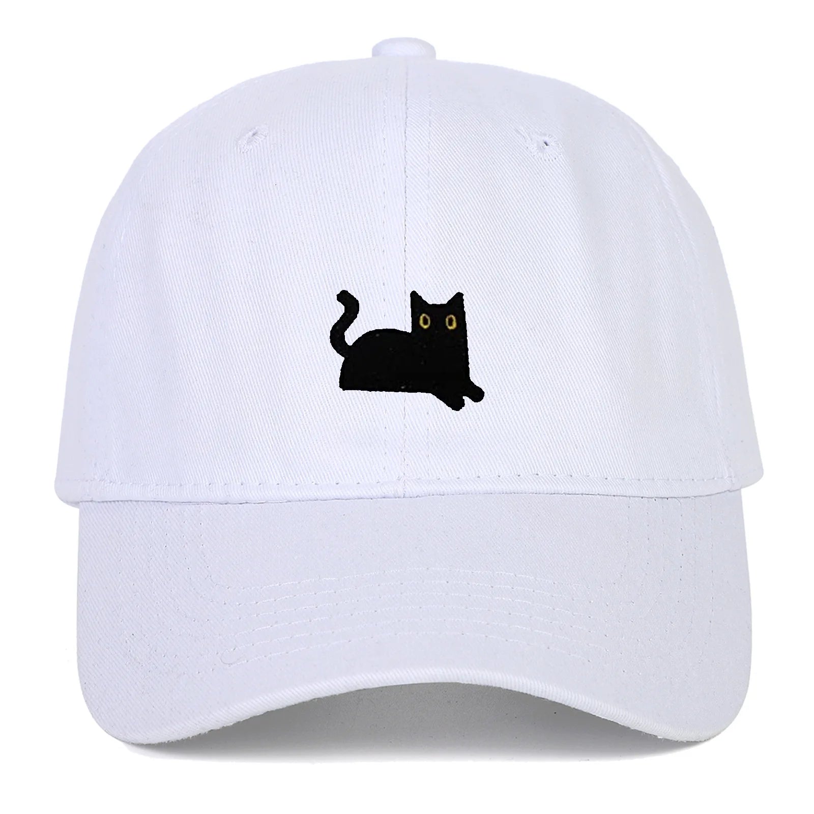 New Cute Cat Embroidery Soft Top Baseball Cap Men and Women Summer Visor Outdoor Hip Hop Dad Hat Black