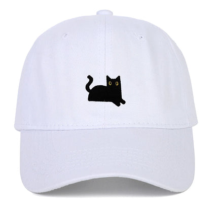 New Cute Cat Embroidery Soft Top Baseball Cap Men and Women Summer Visor Outdoor Hip Hop Dad Hat Black