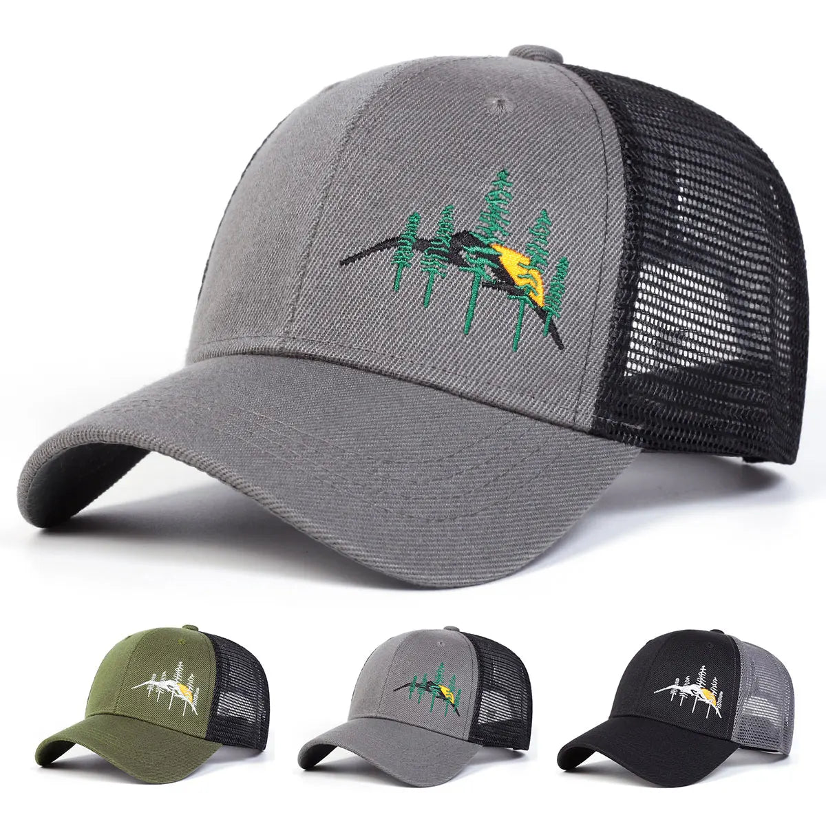 Unisex Mountain Tree Embroidery Baseball Net Caps Spring and Summer Outdoor Adjustable Casual Hats Hip Hop Hat Sunscreen Hat