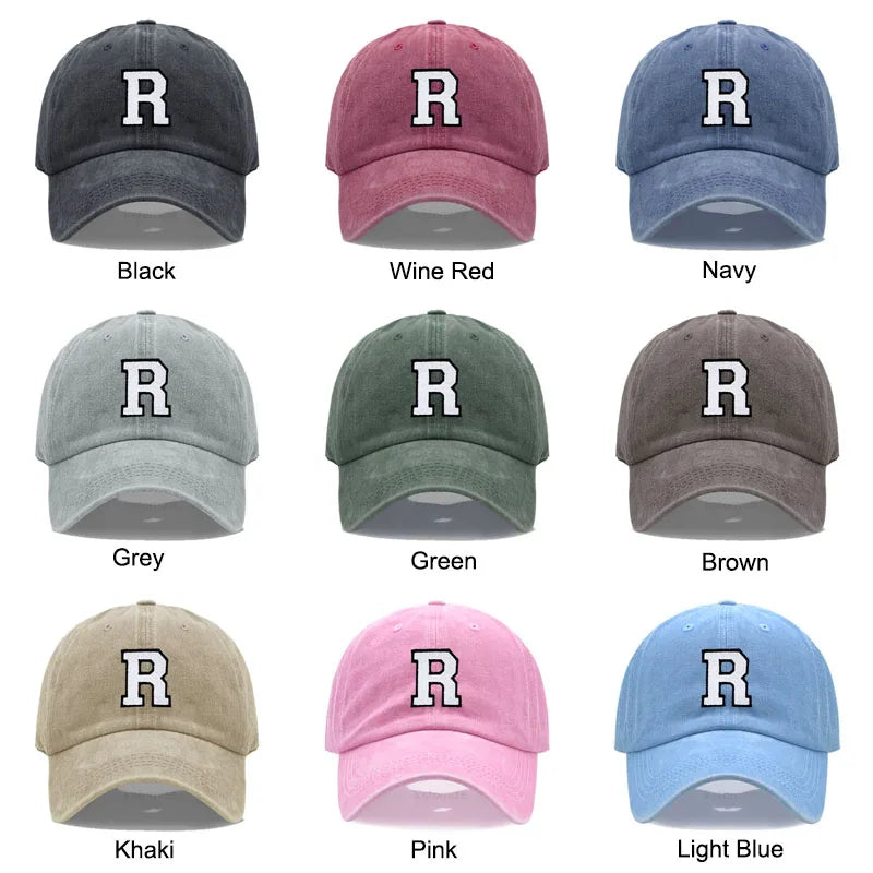 Initial Letter A-Z Embroidery Baseball Cap For Men Womne High Quality Washed Cotton Dad Hats Team Sport Visors Snapback Caps