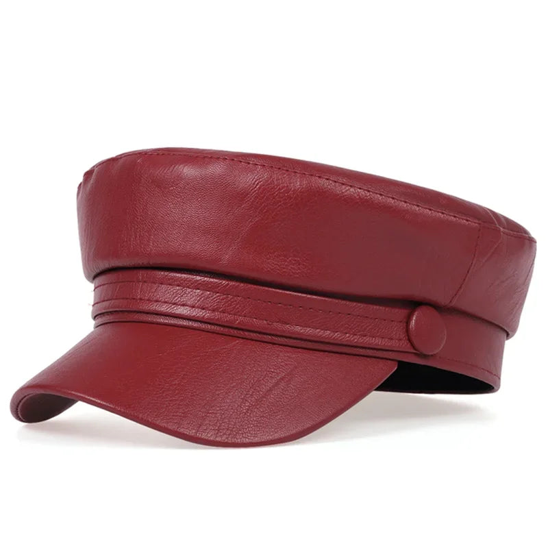 Pu Leathe Solid Color Army Caps Spring and Autumn Outdoor Casual Adult Sun Hats Hip Hop Hat Sunscreen Hat Sports Cap