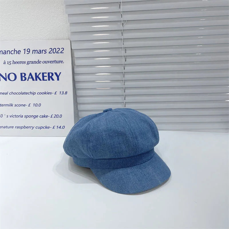 Octagonal Caps Women Hats Vintage Beret Solid Color Denim Cloth Casual Female Newsboy Cap Good Quality Painter Cap New