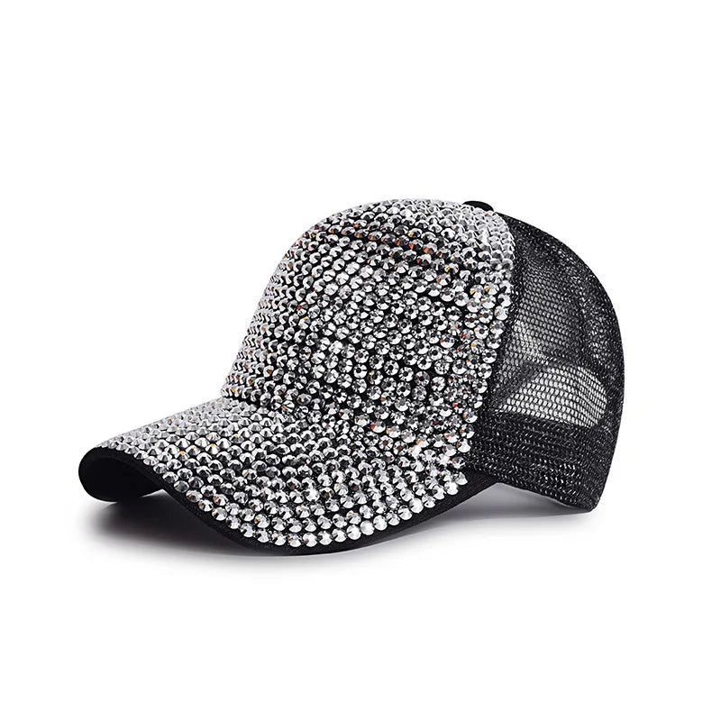 Baseball Cap Women Full Rhinestone Beads Mesh Cap Street Fashion Snapback Hats Casual Party Hip Hop Kpop Dance Cap Men Summer