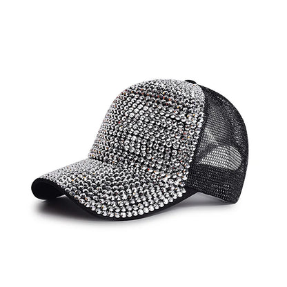 Baseball Cap Women Full Rhinestone Beads Mesh Cap Street Fashion Snapback Hats Casual Party Hip Hop Kpop Dance Cap Men Summer