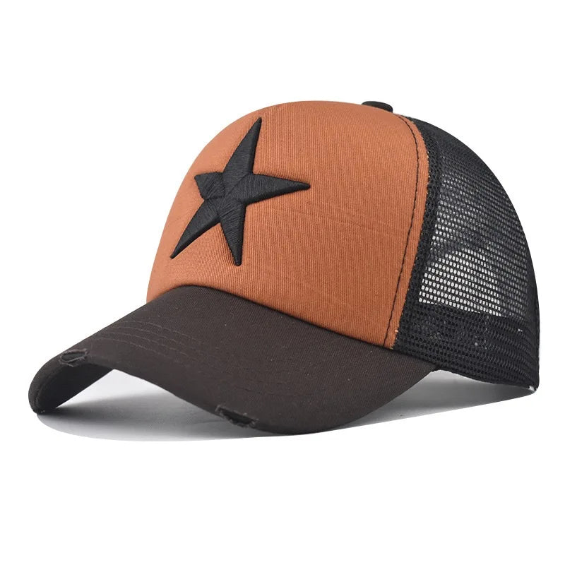 Hot Sale Unisex Adjustable Mesh Cap Casual Plain Embroidery Five-Star Cotton Baseball Cap Summer Trucker Hat for Women And Men