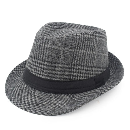 British Top Jazz Hat Autumn Winter Men's Flange Check British Vintage Middle-aged Jazz Hats  Casual Hats Formal Party Cap