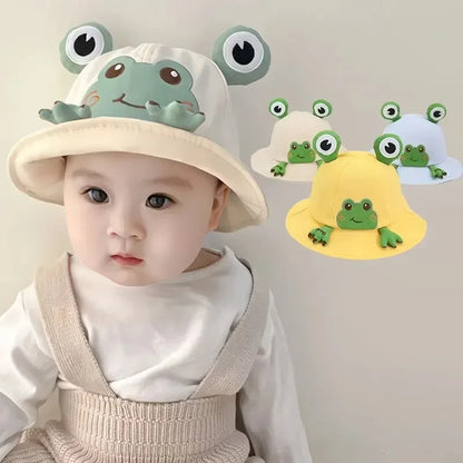 Spring Summer Baby Cartoon Frog Bucket Hat Kids Cute Cotton Infant Boys Girls Fisherman Cap Toddler Children Panama Sun Hats