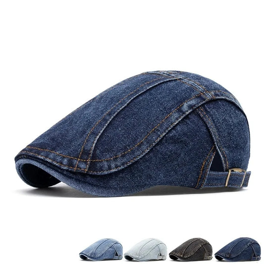 Four Seasons Retro Beret for Men and Women British Fashion Eight-Character Stitching Washed Denim Peaked Cap Forward Hat Trendy