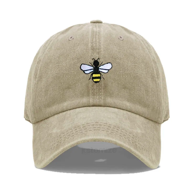 Washed Cotton Honeybee Embroidery Baseball Caps for Men Women Dad Hat Adjustable Snapback Cap Wholesale Dropshipping