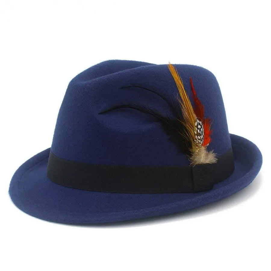 European and American Style Woolen   Women's Autumn and Winter Fashion Feather Show Hats Men's Jazz Hats