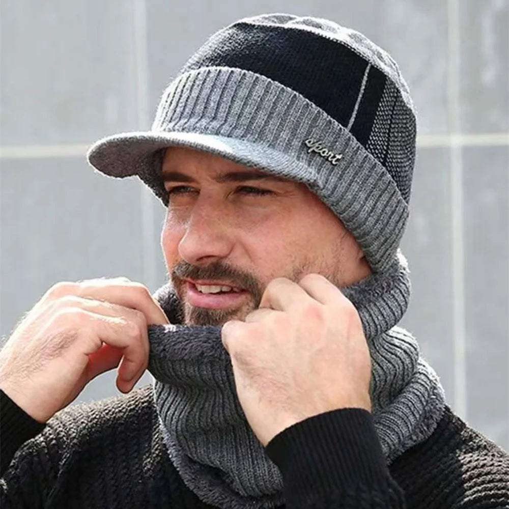 Hot Sale Men Winter Warm Suit Classic Plush Fur Lined Winter Hat Male Outdoor Keep Warm Hat Cap