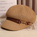 Hollow Breathable Leather Buckle Octagonal Hat  Classic Woven Straw Hat Casual Versatile Literary Sunshade Painter Hat
