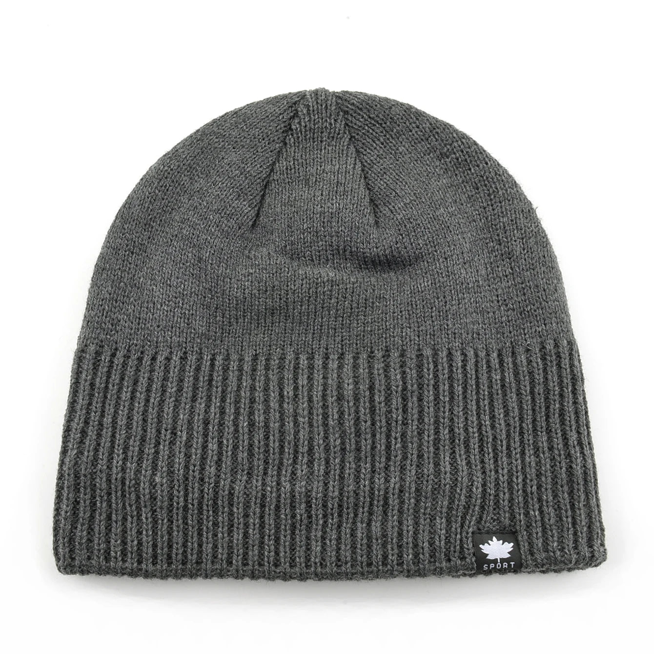Men's Winter Warm Knitted Beanie Hat With Maple Leaf Logo Double Layer Thick Skullies Cap Velvet Lined Bonnet For Cold Weather