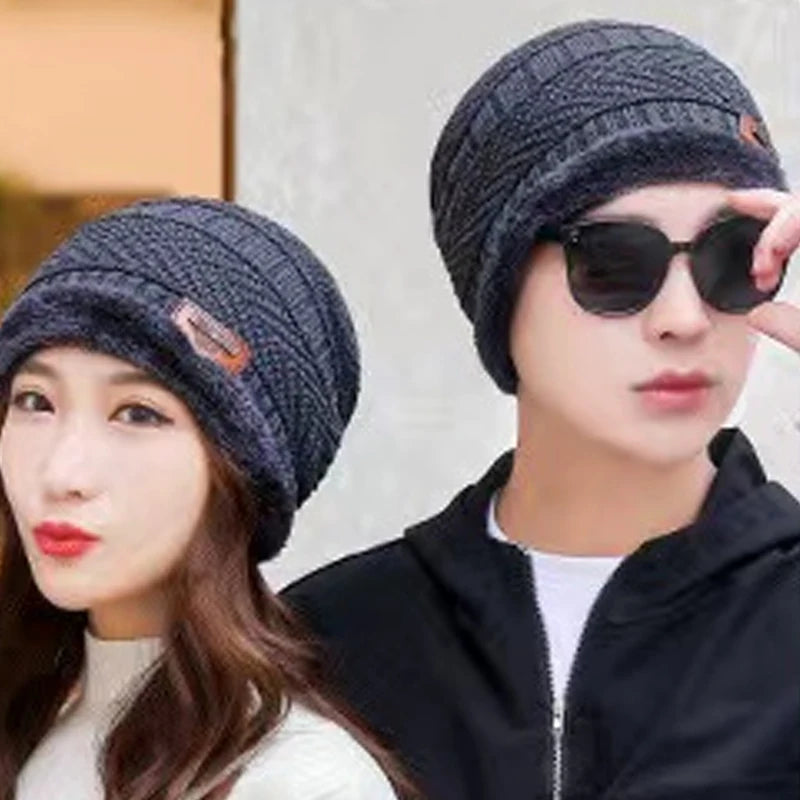 Unisex Winter Knitted Hat – Thick Warm Fleece Neck Beanie, Windproof Cap