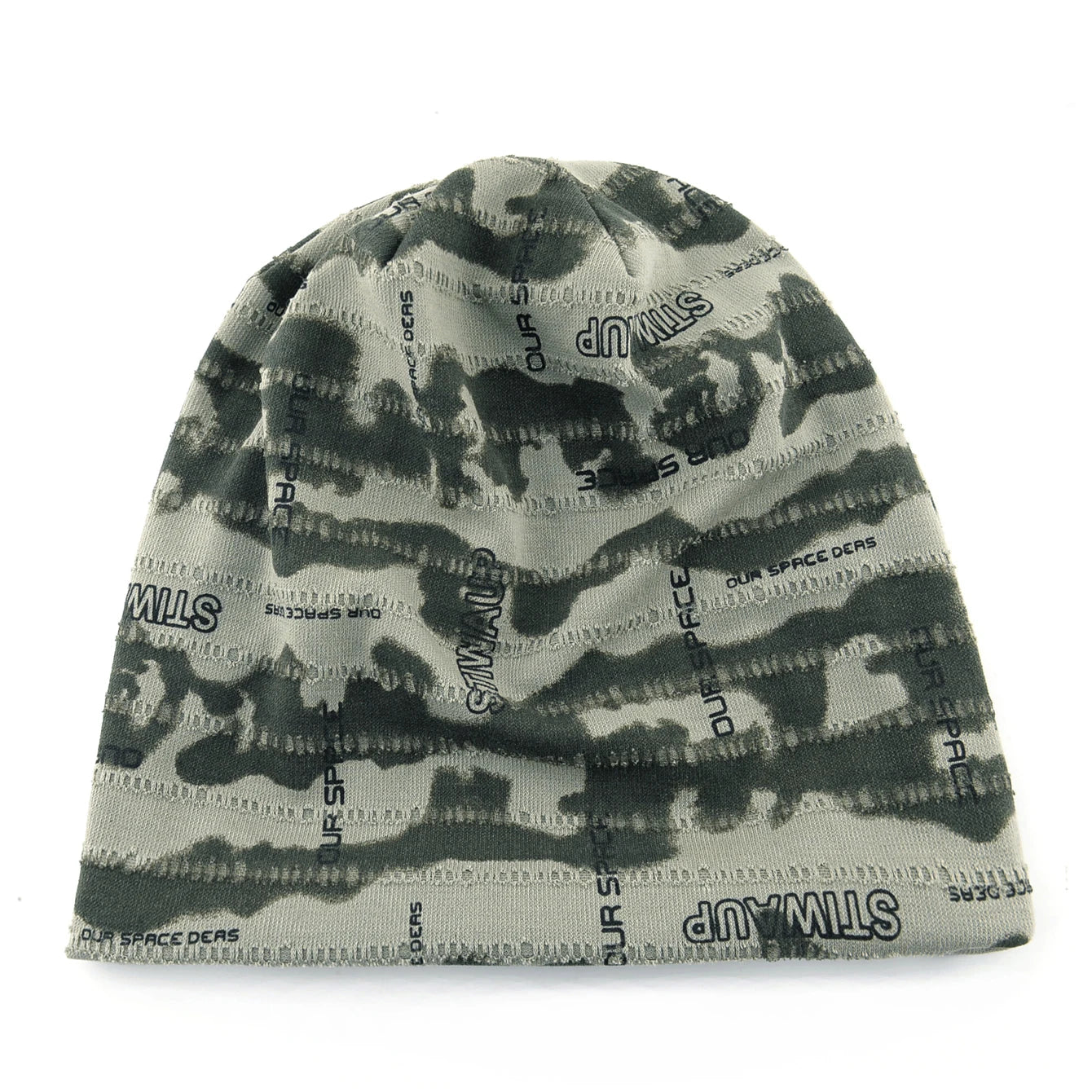 Unisex Camouflage Print Beanie Hat With Distressed Holes Lightweight Stretchy Beanies For Men Women Streetwear Bonnet Cap