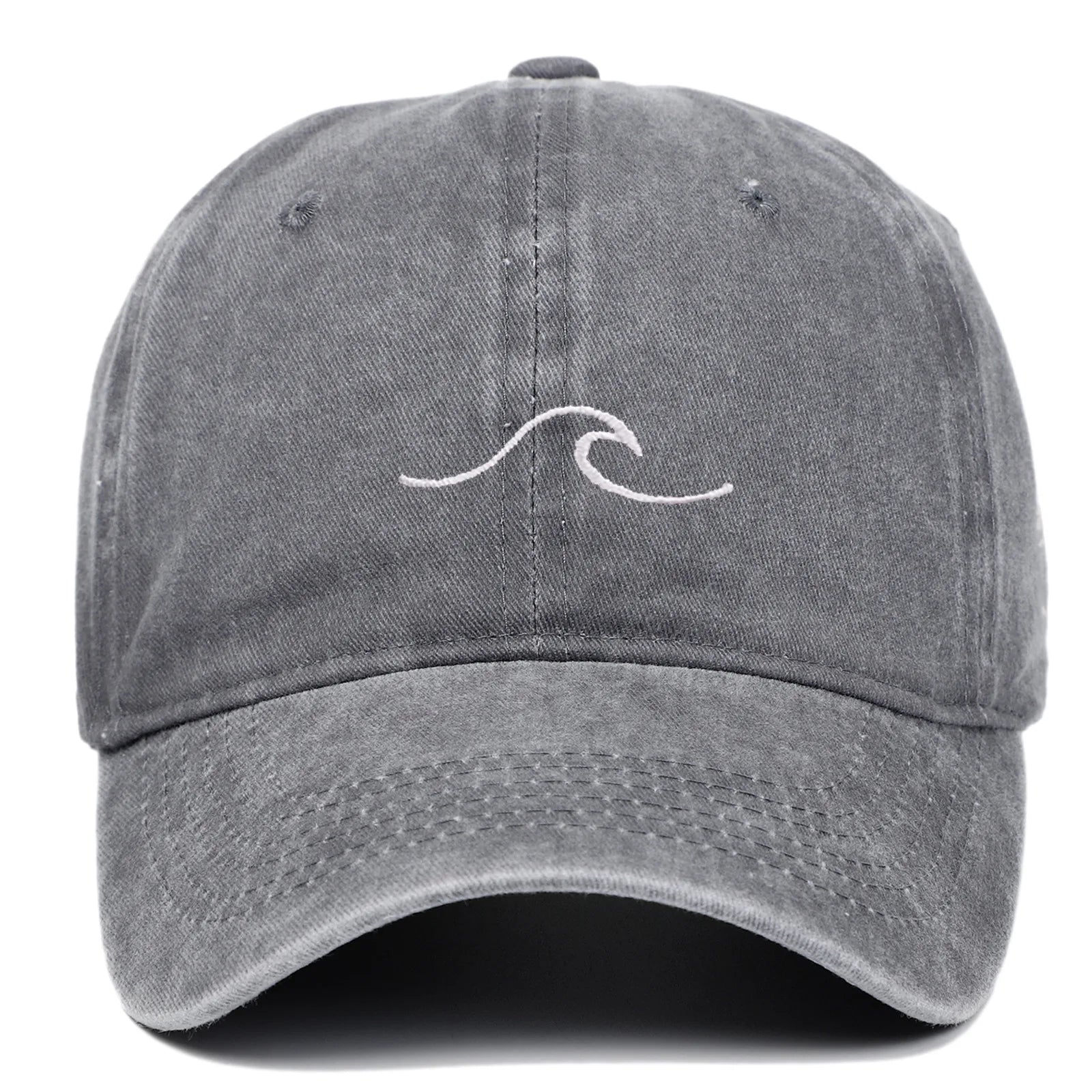 Wave Pattern Embroidered Baseball Cap For Men Women Vintage Washed Cotton Duckbill Sun Hat Outdoor Sport Distressed Dad Hats