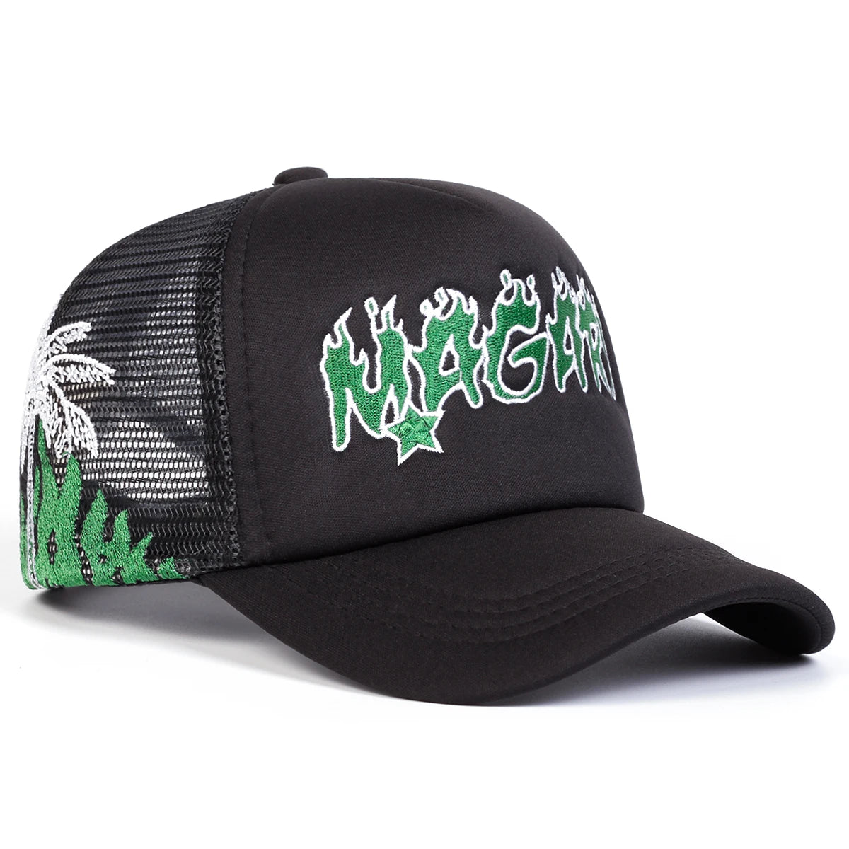 Unisex MAGARI Flame Embroidery Baseball Net Caps Spring and Summer Outdoor Adjustable Casual Hats Sunscreen Hat