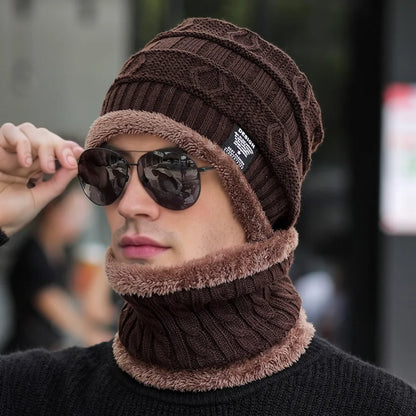 New Style Unisex Plush Lined Winter Hat Thicken Warm Knitted Suit Set Soft Stretch Winter Hats For Men&Women Leisure Beanie Cap