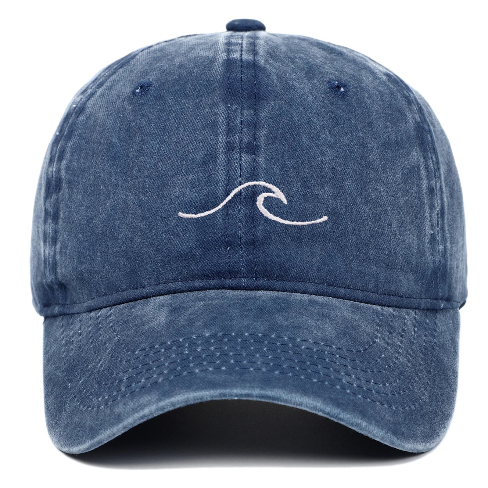 Wave Pattern Embroidered Baseball Cap For Men Women Vintage Washed Cotton Duckbill Sun Hat Outdoor Sport Distressed Dad Hats
