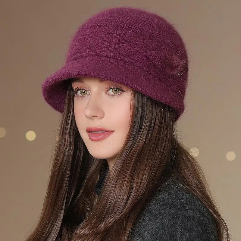 Hot Sale Women Winter Hat Keep Warm Mom Cap Outdoor Add Fur Lined Hats For Women Casual Fur Bucket Knitted Hat