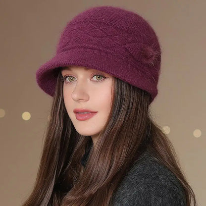 Hot Sale Women Winter Hat Keep Warm Mom Cap Outdoor Add Fur Lined Hats For Women Casual Fur Bucket Knitted Hat
