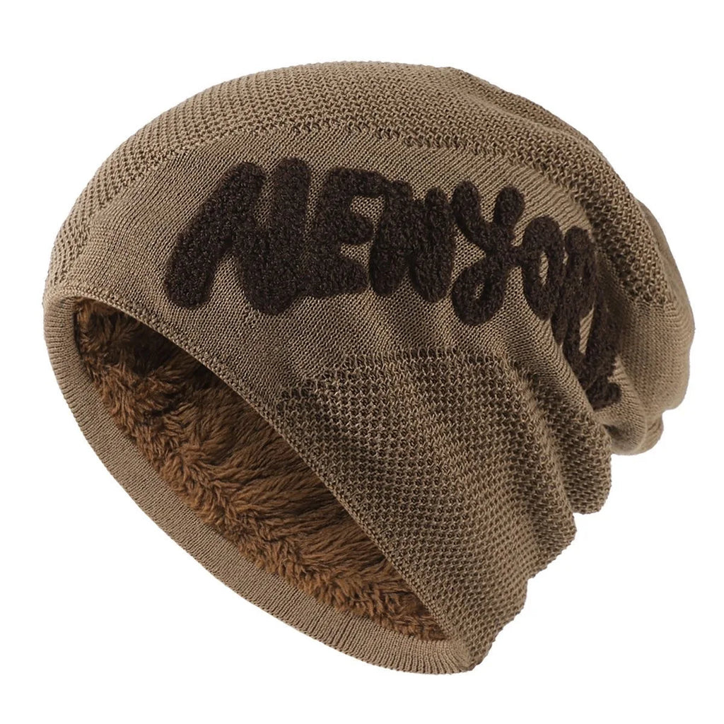 Unisex Warm Winter Hat Fashion NEW YORK Letter Knitted Hat Men & Women Add Fur Lined Thick Ski Beanie Cap