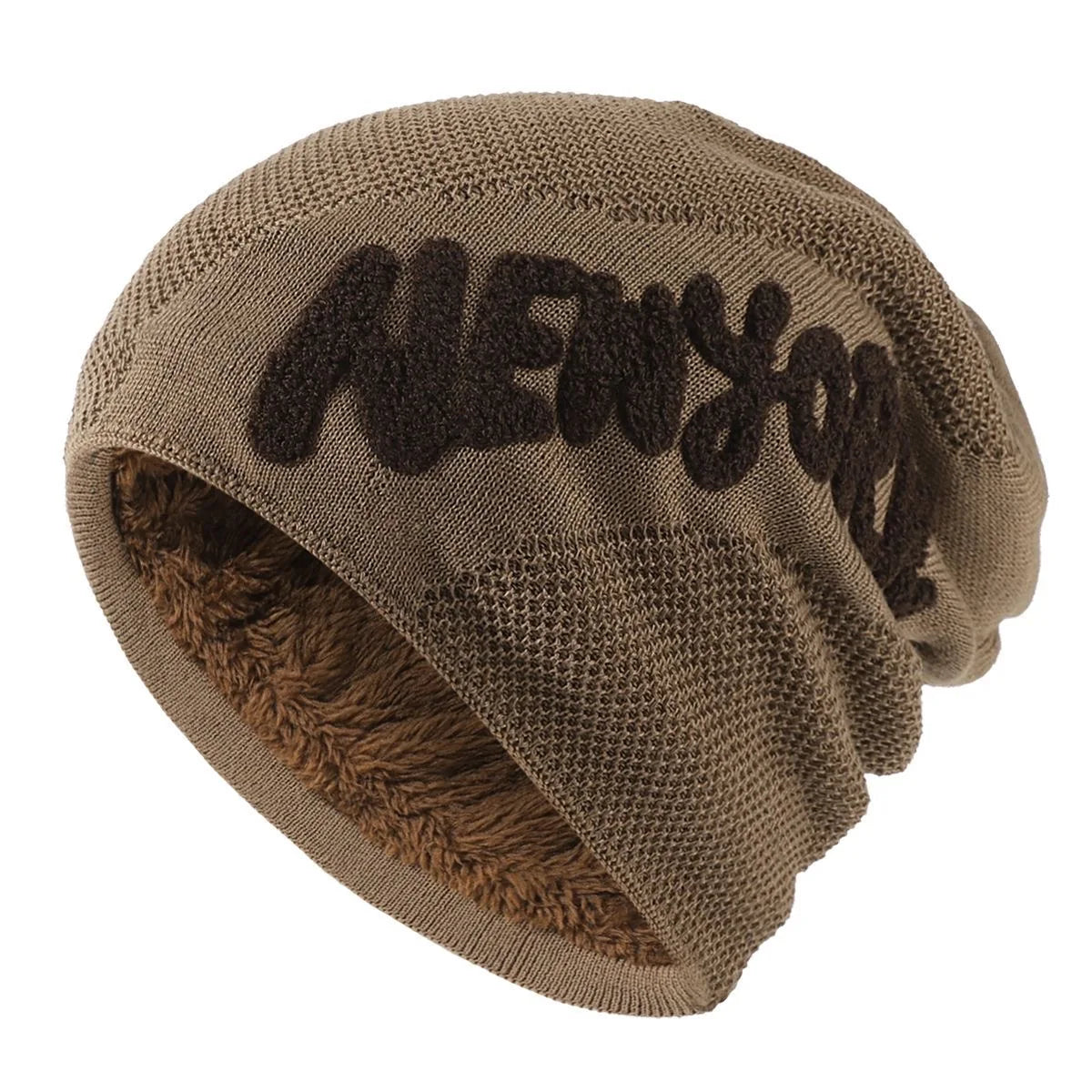 Unisex Warm Winter Hat Fashion NEW YORK Letter Knitted Hat Men & Women Add Fur Lined Thick Ski Beanie Cap