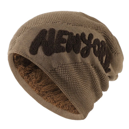 Unisex Warm Winter Hat Fashion NEW YORK Letter Knitted Hat Men & Women Add Fur Lined Thick Ski Beanie Cap